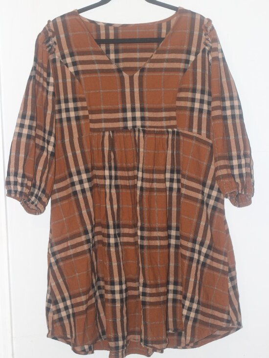 Dresses & Skirts - 100% cotton plaid babydoll mini dress XL